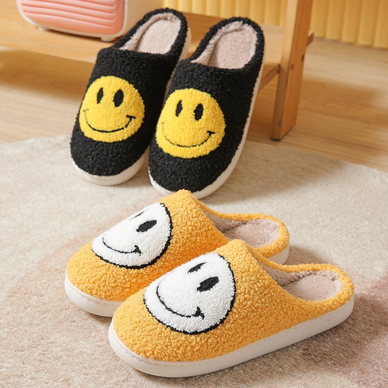 Plus Size 45 Smile Cotton Slippers Autumn Winter Home Indoor Slippers Sweet Lovely Catroon Fur Slippers Non-slip Comfortable Women Shoes