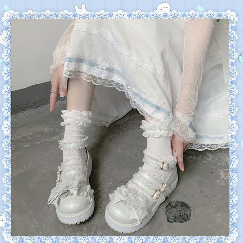 Kawaii Platform Girls Lolita Shoes Fashion Lace Patchwork Heart Japanese Style Zapatillas Mujer 2022 Lovely Buckle Mary Janes