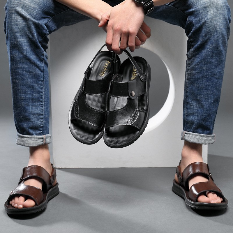 ytween 2021 new men shoes summer sandals plus size men open toe beach shoes buckle strap soft leather sandals for man