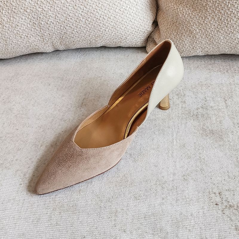 krazing bowl big size 43 sheep suede pointed toe shallow mixed color stiletto high heels wedding dating 2022 women shallow pumps