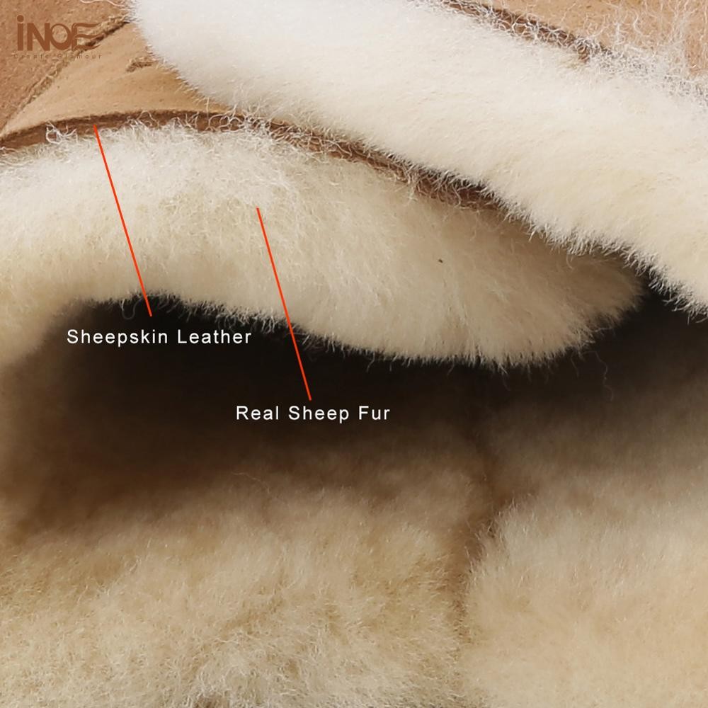 INOE Real Sheepskin Suede Men Sheep Wool Fur Lined Winter Short Ankle Snow Boots With Zipper Keep Warm Waterproof Boots