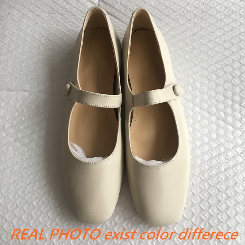 REAVE CAT 2022 Genuine Leather Comfort Plus Ladies Flats Mary Janes Buckle Strap Round Toe Square Heel 1cm US9 Black Beige A4283