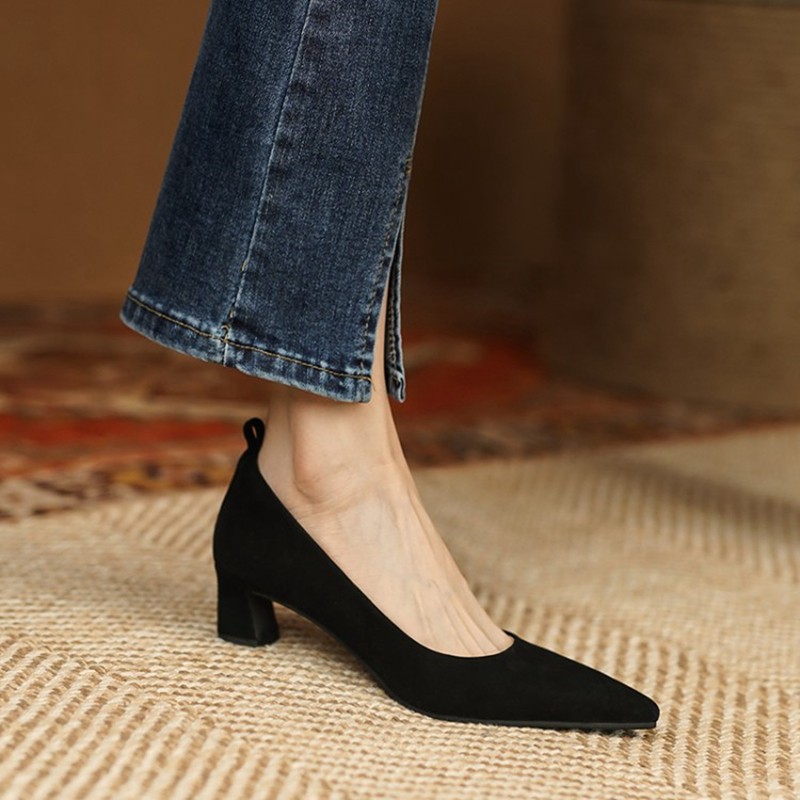 New Spring/Autumn Women Shoes Pointed Toe Suede Sheep Leather Women Shoes French Retro Women Shoes Female High Heels Shoes