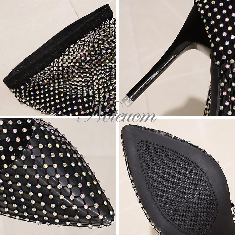 rhinestone over the knee bling summer female sexy thigh high heels crystal sock long boots mesh shoes for women 2021 diamond pump