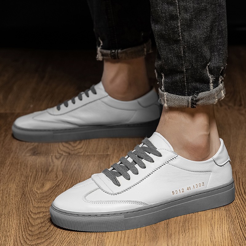 Luxury genuine leather shoes men's white sneakers casual shoes Korean version fashion casual shoes