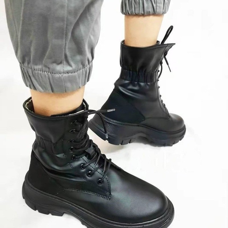 Women's Boots Fashion Leather High Top Women Martin Boots Chunky Ankle Boots Platform Shoes Plus Size zapatos de mujer 2021