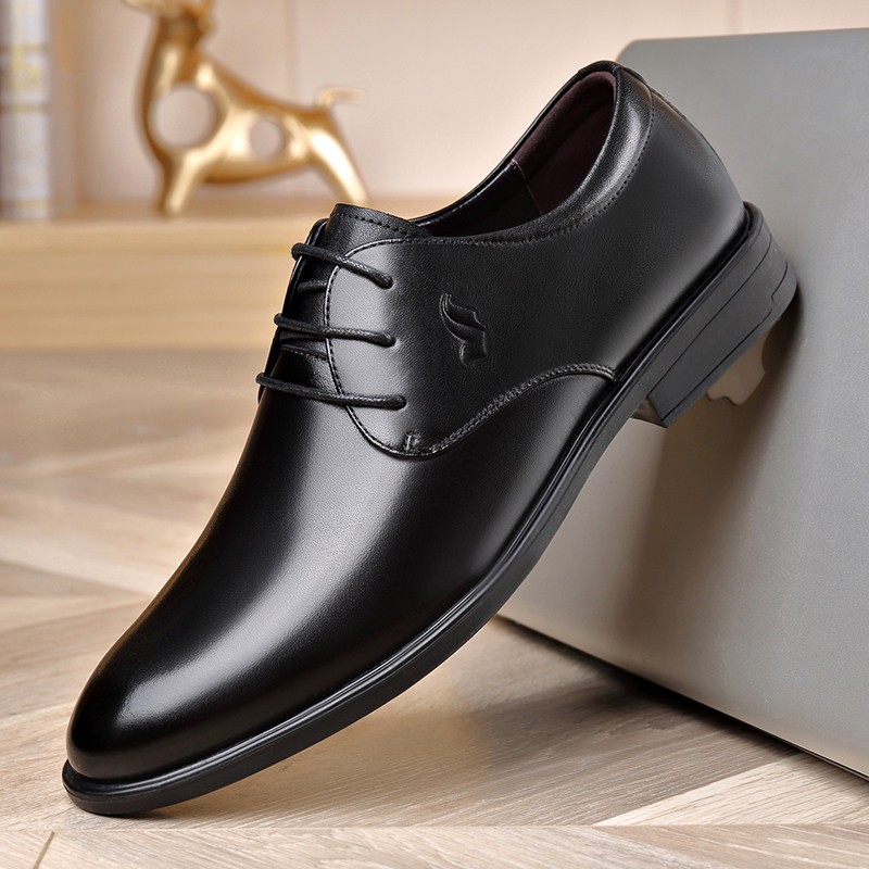 New Fashion Genuine Leather Concise Business Men Round Toe Black Shoes Breathable Formal Wedding Basic Shoes Men Sundress Shoes