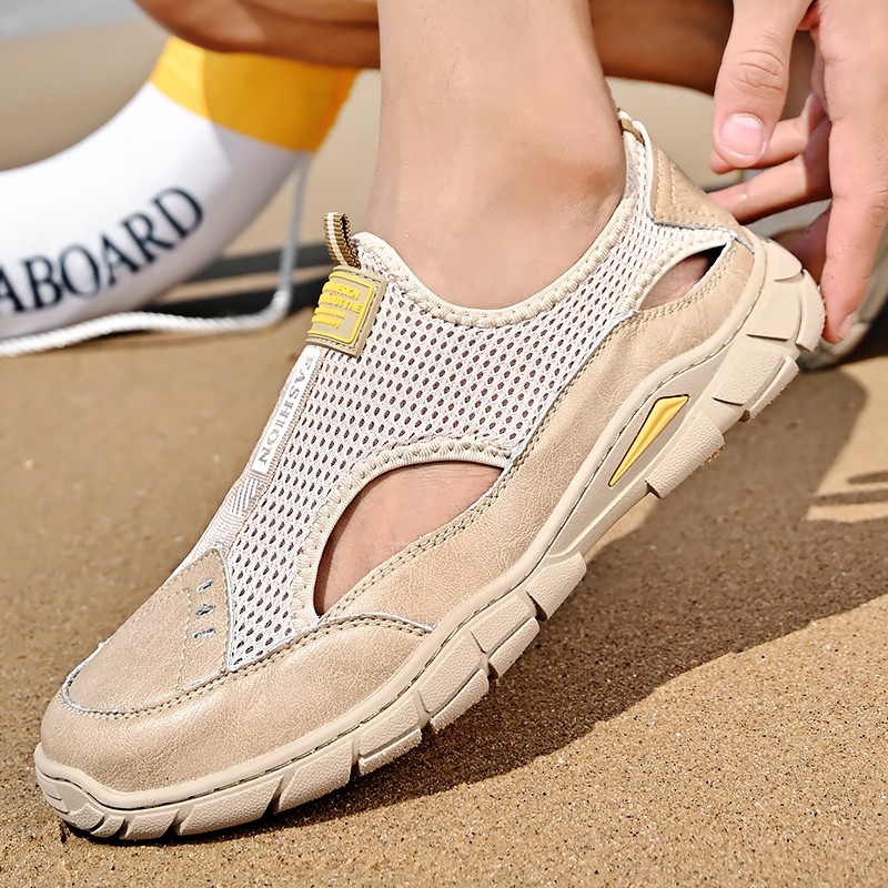 men sandals 2022 beach shoes new summer sandals male genuine leather shoes man casual shoes for men black flip flops slippers