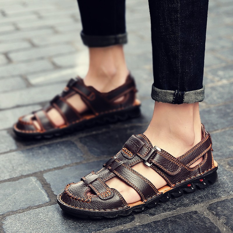 2022 New Classic Men Sandals Summer Genuine Leather Sandals Men Lightweight Casual Sandals Fashion Men's Sandals Plus Size