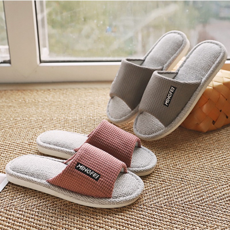 Indoor Linen Slippers Women Indoor Couples Bedroom Flat Shoes Women Summer 2022 Open Toe Non-slip