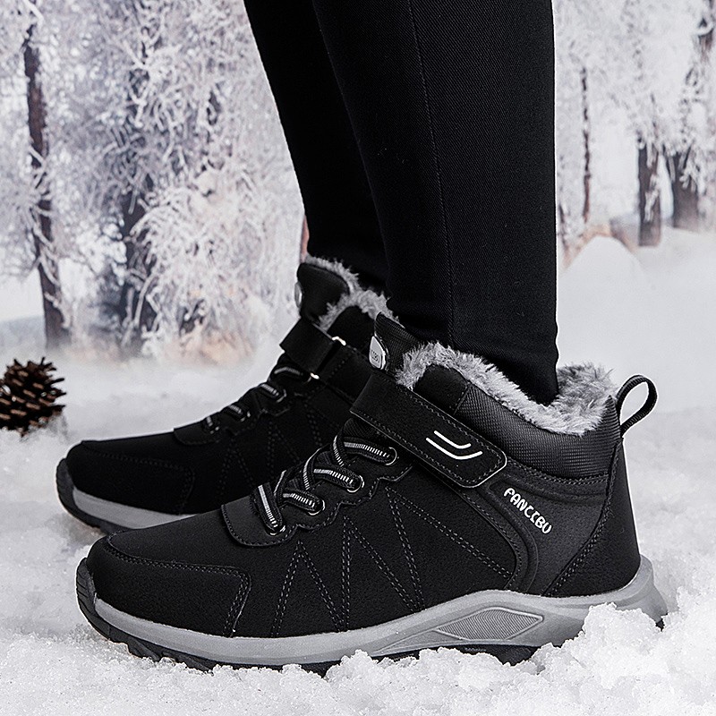 Winter Warm Plush Snow Boots Men High Quality Leather Shoes Waterproof Outdoor Rubber Boots Lace-up Couples Casual Sneakers