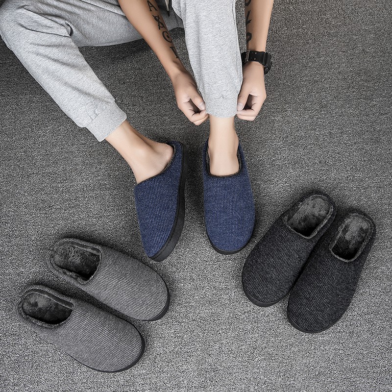 Men Slippers Indoor Floor Flat Shoes Winter Warm Cotton Plush Slippers Couples Fashion Casual Home Slippers Bedroom Slippers