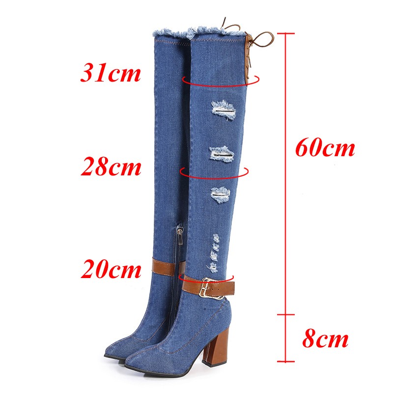 Rimocy Women Sexy Skinny Denim Boots Spring 2021 Wedge High Heel Women Boots Casola Cowboy Over The Knee Boots Botas Mujer