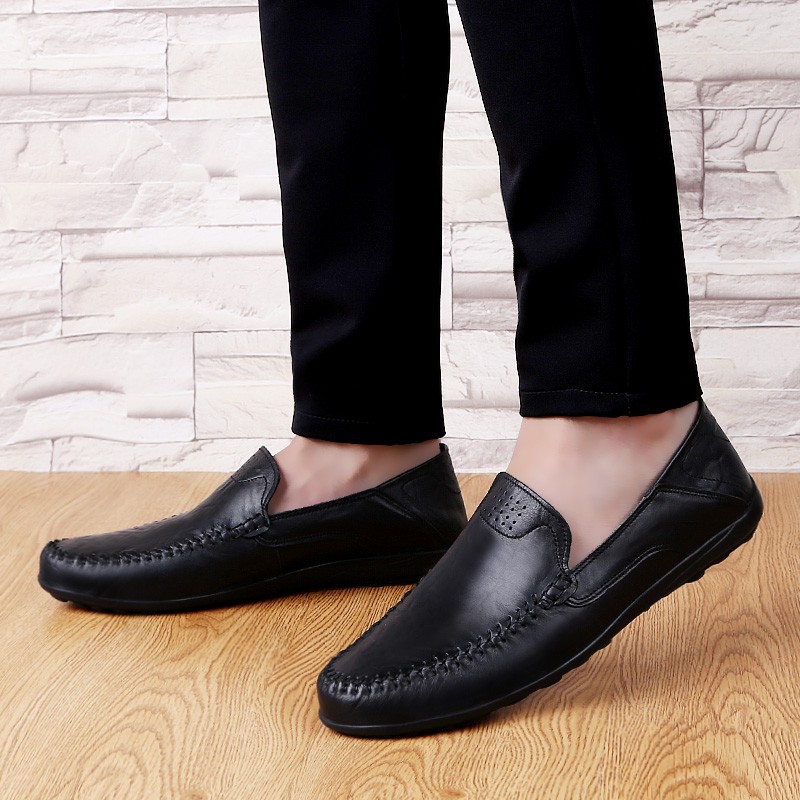 Genuine Leather Men Shoes Luxury Formal Moccasin Shoes No Lace Up Black Brown Italian Driving Shoes 2020