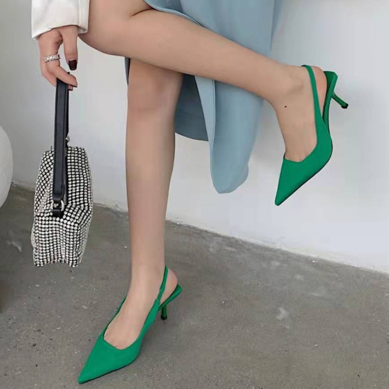 Lucyever 2022 Solid Color High Heels Pumps Women Spring Summer Pointed Toe Slingback Shoes Woman Thin Heel Mules Sandals Ladies