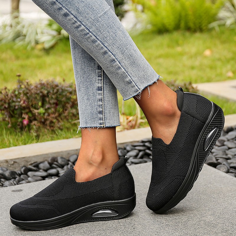 Rimocy 2022 Summer Women Breathable Sneakers Cushioning Air Cushion Walking Shoes Woman Slip On Platform Mesh Flats Plus Size 43