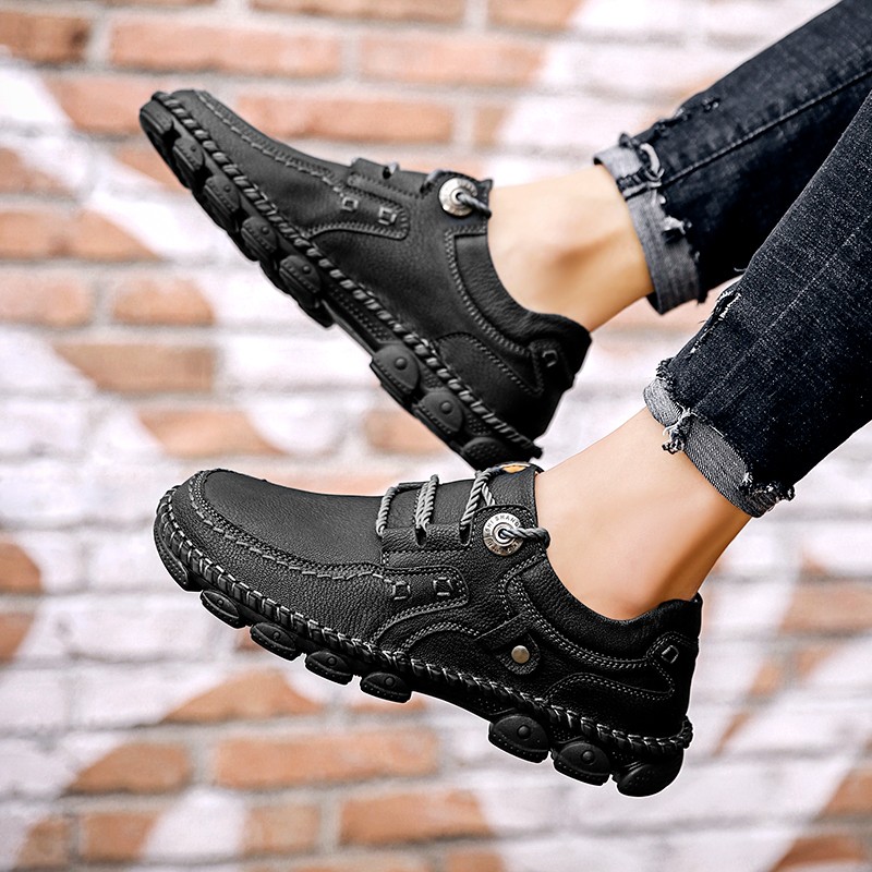 Men's Leather Moccasin Shoes, Casual Shoes, Flats Shoes, Breathable, Handmade, Fashionable, Designer, Large