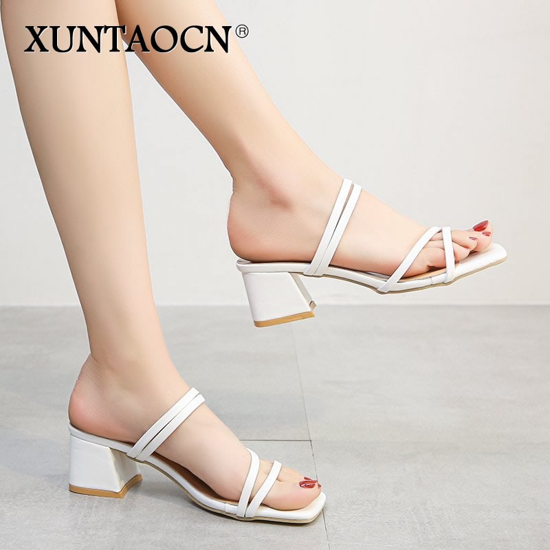 New 2022 Female Sandals Sexy Summer Slippers Ladies High Heels Square Open Toe Slides Party Shoes Women Sandals for Women