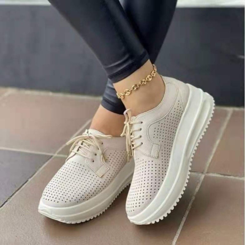 2022 women's shoes spring and autumn new casual shoes hollow breathable slope heel platform shoes lightweight non-slip sports shoes