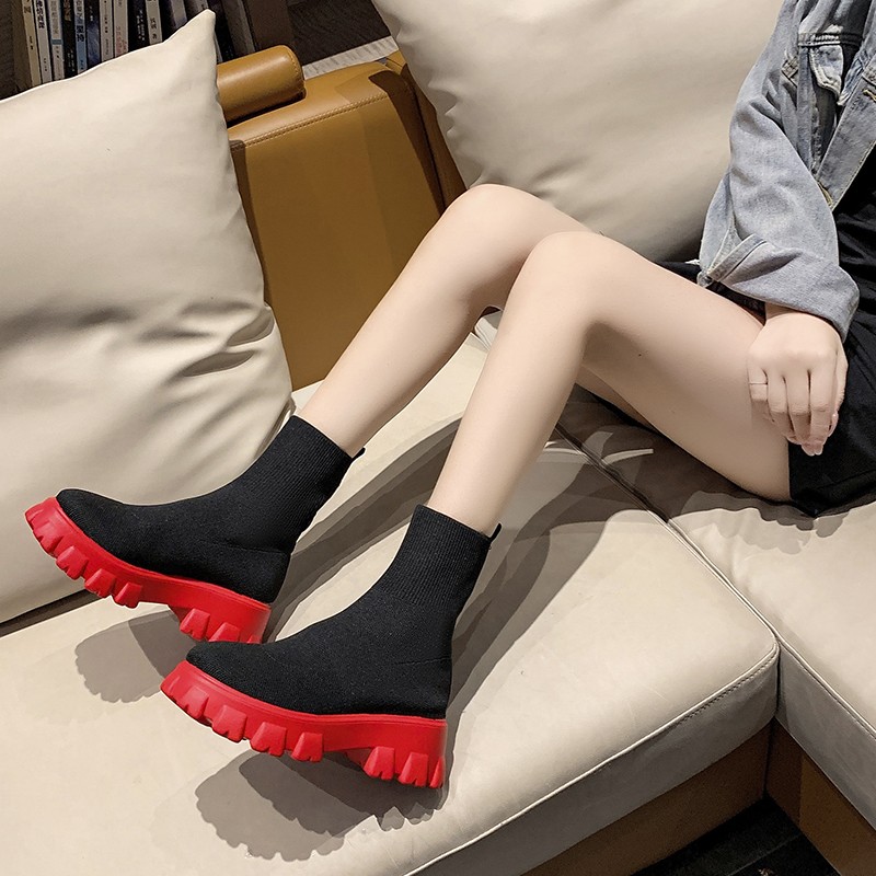 Women Platform Socks Boots Autumn Boots Size 43 Woman High Heel Shoes Sexy Knitted Casual Socks Chunky Socks Boots Botas Mujer