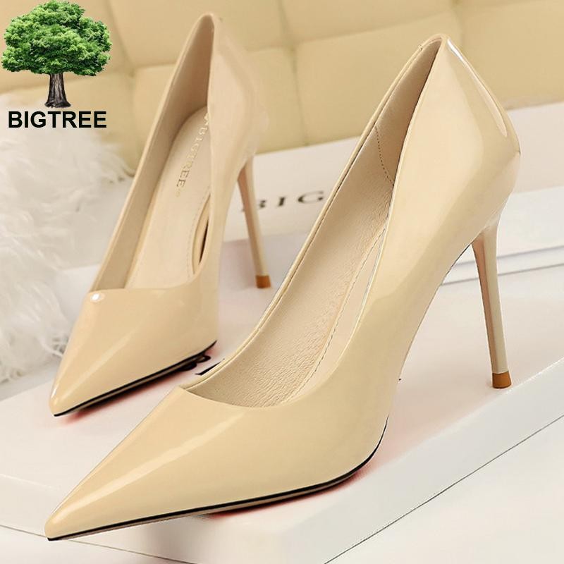 BIGTREE أحذية امرأة الموضة مضخات براءات الاختراع والجلود عالية الكعب Stiletto الكعوب الاحتلال OL مكتب أحذية مثير الكعوب حجم كبير 43