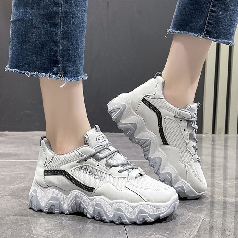 Rimocy Thick Bottom Women Sneakers Fashion 2021 Autumn Chunky Platform Casual Shoes Woman Comfortable Non-slip Vulcanize Shoes