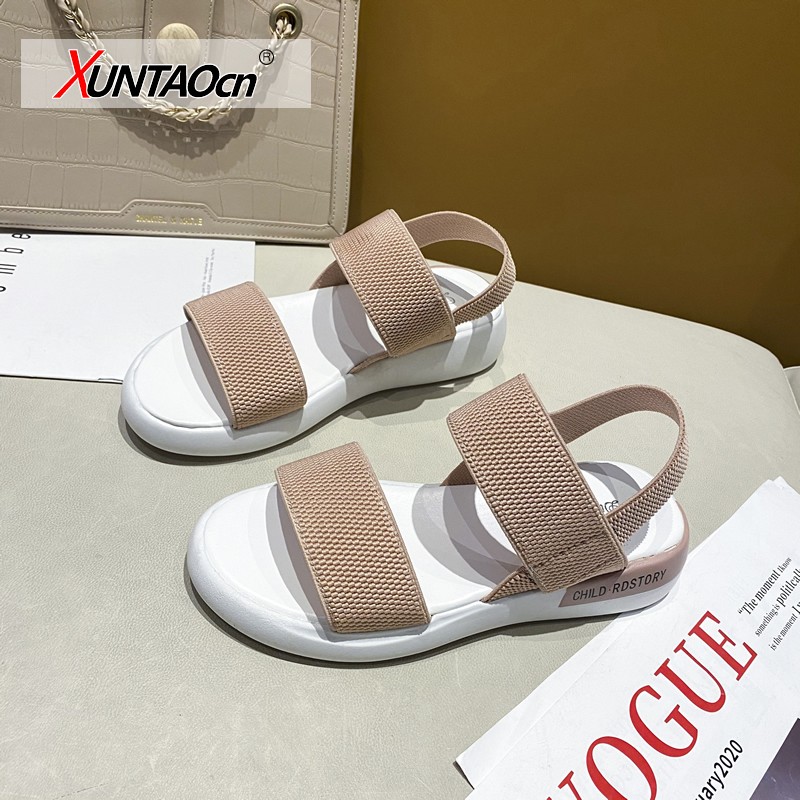 Fashion Open Toe Sports Sandals T-Shape Buckle Thick Heel Platform Shoes 2020 Women's Summer Flat Casual Shoes Women Slippers