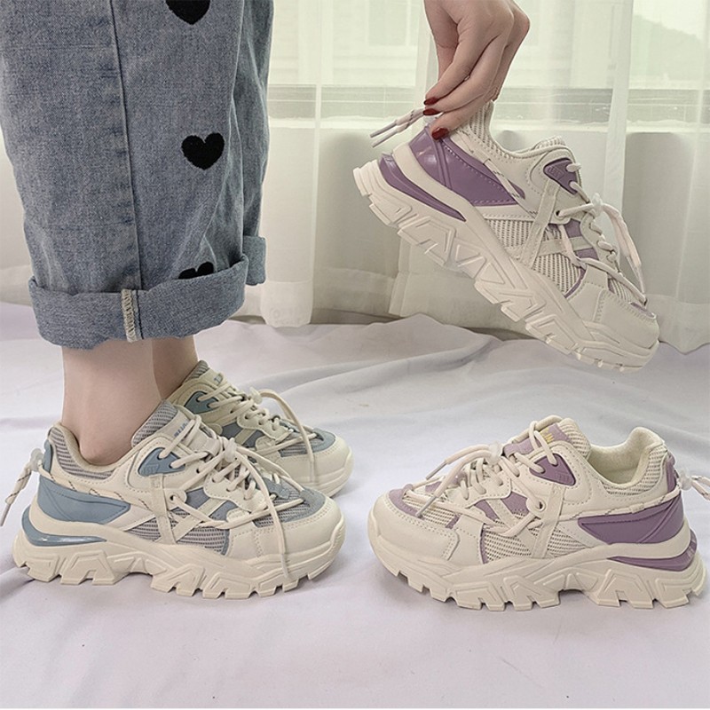 Women's shoes autumn 2021 new Korean color matching sneakers round toe flat bottom increase fashion casual women's shoes