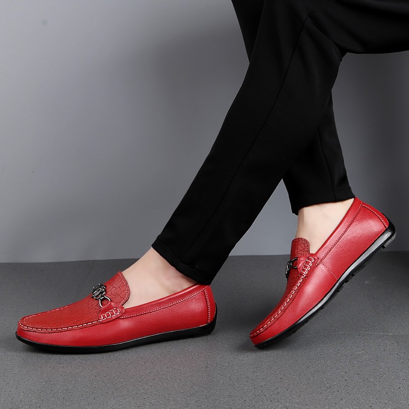 Spring 2022 peas shoes men's leather casual leather shoes driving soft-soled men's shoes red pedal lazy