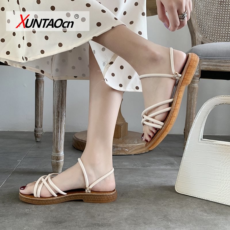 Summer women's flat-soled sandals Roman shoes tendon-soled soft and comfortable gladiator sandals fashionable casual beach shoes