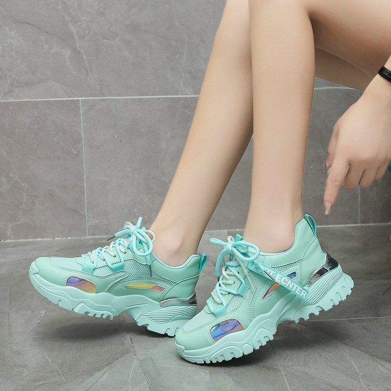 Rimocy 2022 Spring Women Pink Platform Sneakers Breathable Outdoor Sports Running Shoes Woman Mesh Comfort Lace Up Casual Shoes