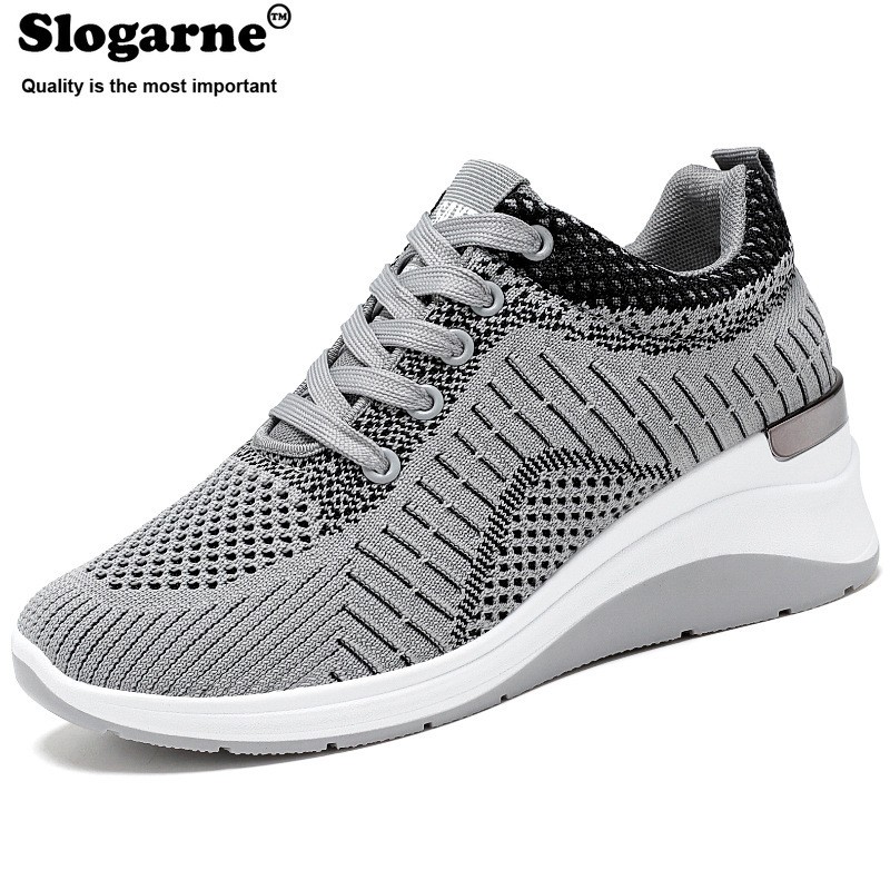 Women's Knitting Flats Lace Up Slip-On Breathable Comfortable Platform Sneakers Female Spring Sports Casual Shoes Running Loafers