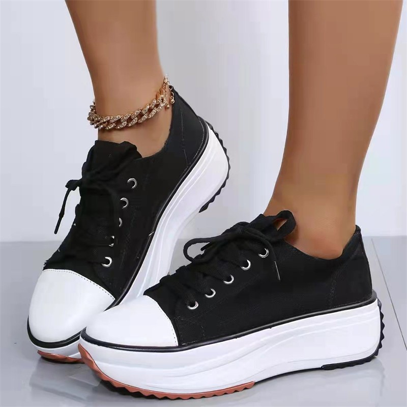 Rimocy Leopard Canvas Platform Sneakers Women Plus Size 43 Thick Sole Sports Shoes Woman 2022 Spring Autumn Lace Up Casual Shoes