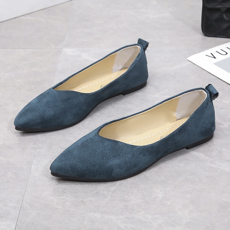 Slip On Women Flats Shoes Candy Color Pointed Toe Female Loafers Large Size Shoes Woman Spring Flock Ladies Ballet Flats