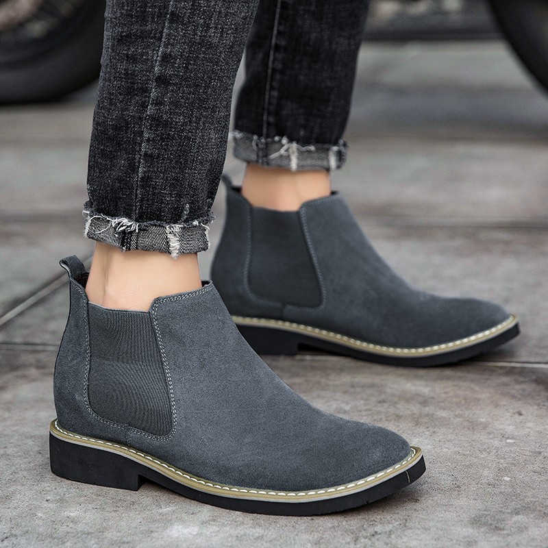 Men Shoes Comfortable Elevator Shoes Height Boots Man Increasing Insole 6cm Slip On Suede Ankle Boots Chelsea Boots