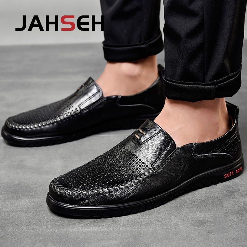 Genuine Leather Men Luxury Shoes Brand Hollow Casual Slip On Formal Loafers Men Moccasins Italian Black Male Driving Shoes