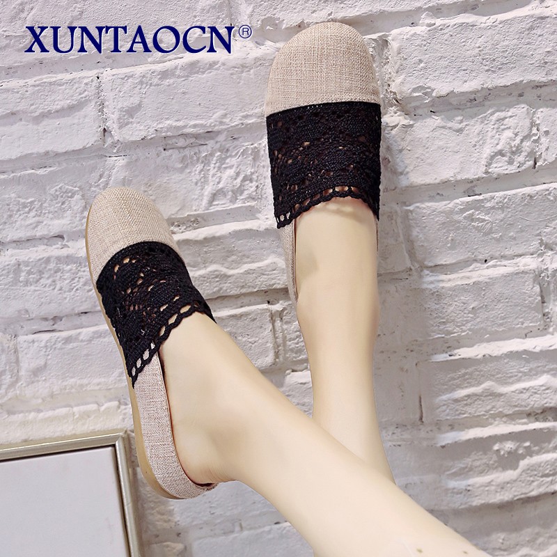 New Spring Autumn Summer Ladies Casual Sweet Fashion Hollow Out Weave Women Shoes Comfortable Round Toe Slippers Shoes 2 Colors