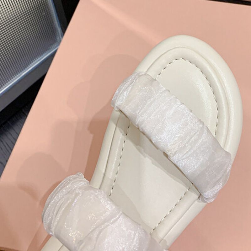 REAVE CAT 2022 Ladies Slippers Open Toe Thick Heels Satin Casual Rubber Sole EU Size 34-39 Solid White Black Concise Summer S3663