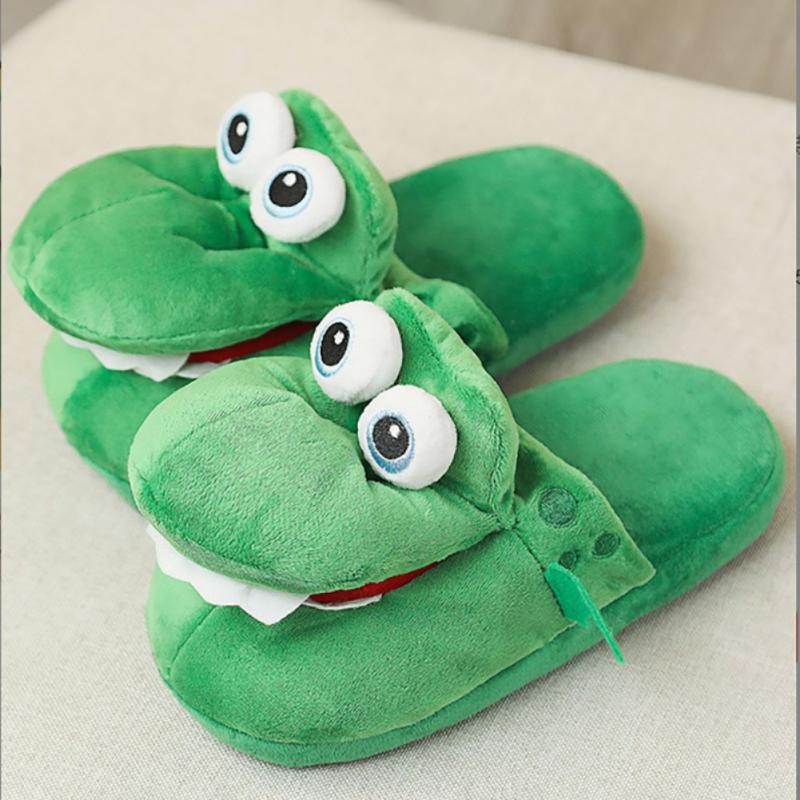 New Women Slippers Cartoon Frog Plush Warm Shoes Furry Flip Flops Women Winter House Shoes Girl Soft Home Home Shoes