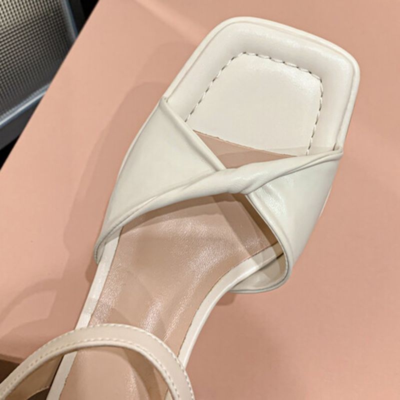 REAVE CAT Soft Comfortable Leather Women Sandals Square Toe Chunky Heels Pleated Buckle Strap 34-39 White Summer Elegant S3662