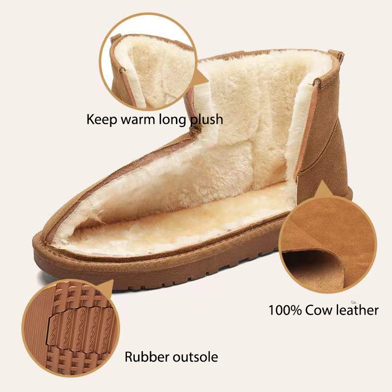 2022 new genuine leather fur snow boots women high quality australia winter boots for man plus size 35-46 warm botas boots