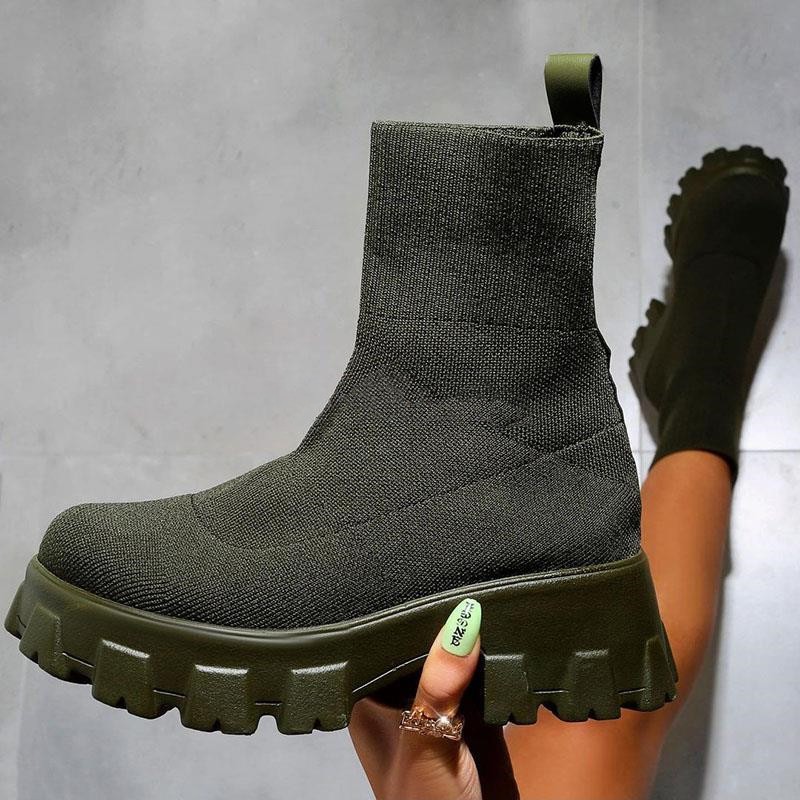 Fashion Ankle Boots Platform Women Boot Knitted Stretch Sock Boot Woman Boots Elastic Fabric Autumn Winter Boots Female Boots