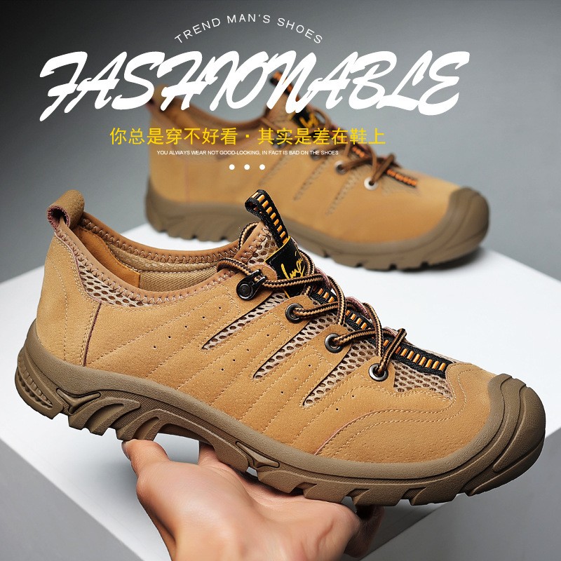 Breathable Men Casual Hiking Shoes Suede + Mesh Outdoor Men Sneakers Lace Up Climbing Shoes Quick Dry Water Shoes Men Shoes