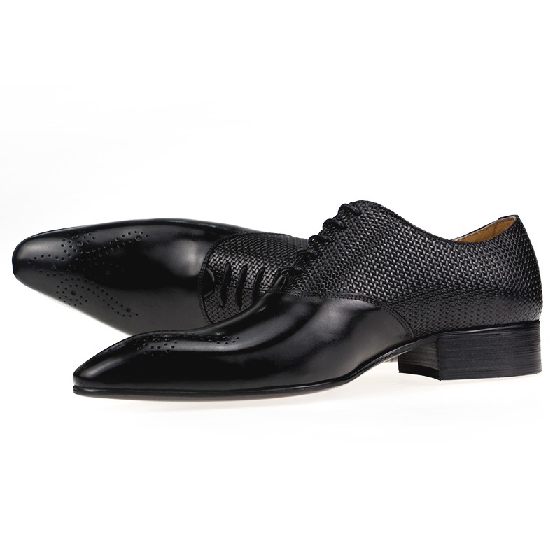 Male brogue wedding dress genuine leather lace-up handmade business casual custom shoes model fashion exquisite buckle ABS black