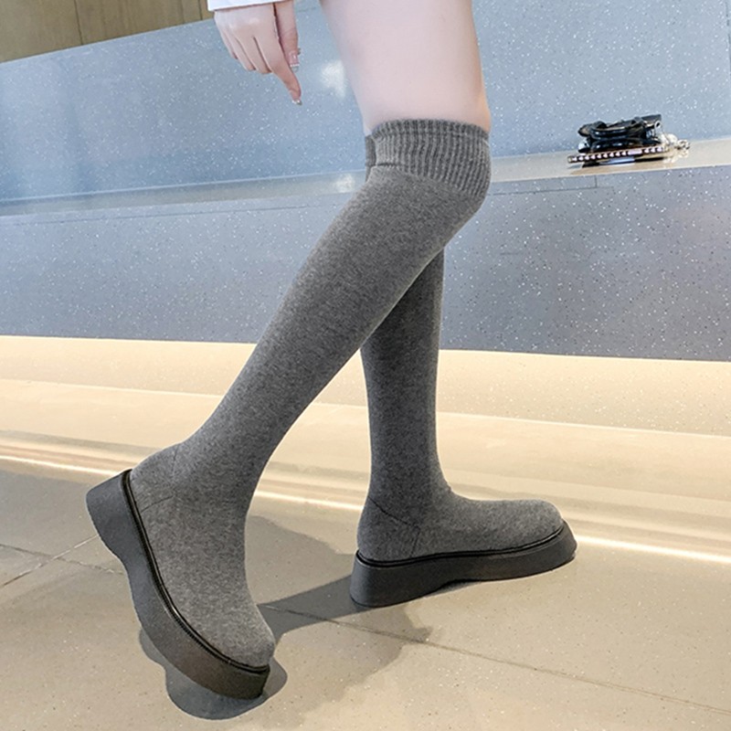 Rimocy 2022 Winter Autumn Women Platform Over The Knee Boots Stretch Knit Stockings Long Boots Woman Slip On Thick Bottom Boots