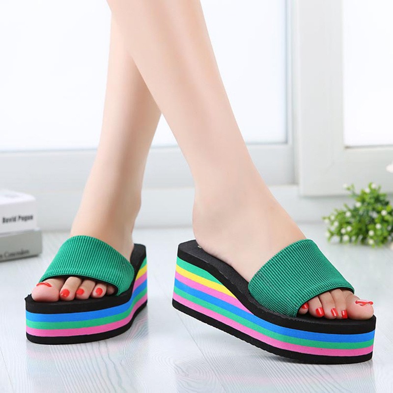 2022 summer ladies sandals slippers thick sole bathroom slippers wedge beach flip flops high heels beach slippers