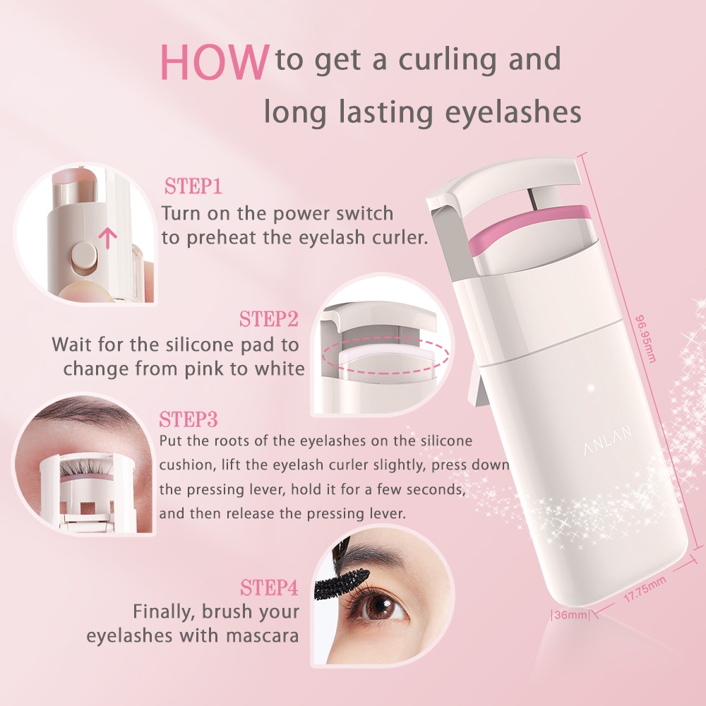 ANLAN Electric Heated Eyelashes Curler Long Lasting Curl Electric Eye Lash Perm Eyelashes Clip Eyelash Curler Device Makeup Tools