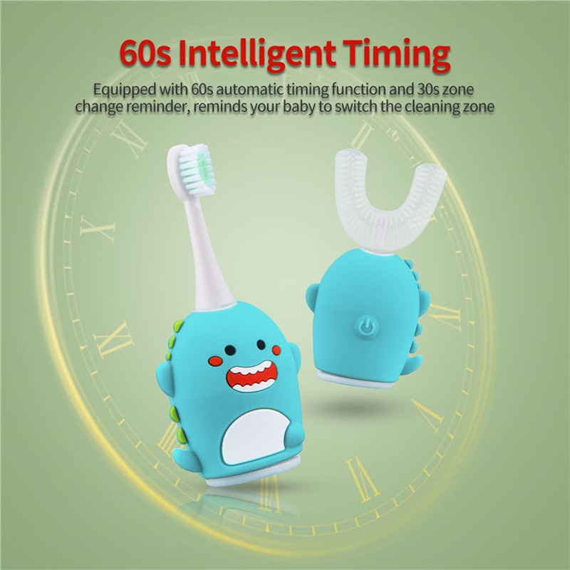 CkeyiN 2 in 1 Sonic Vibration U Shape Kids Electric Toothbrush 5 Adjustable Modes Cartoon Teeth Whitening Cleaning Brush