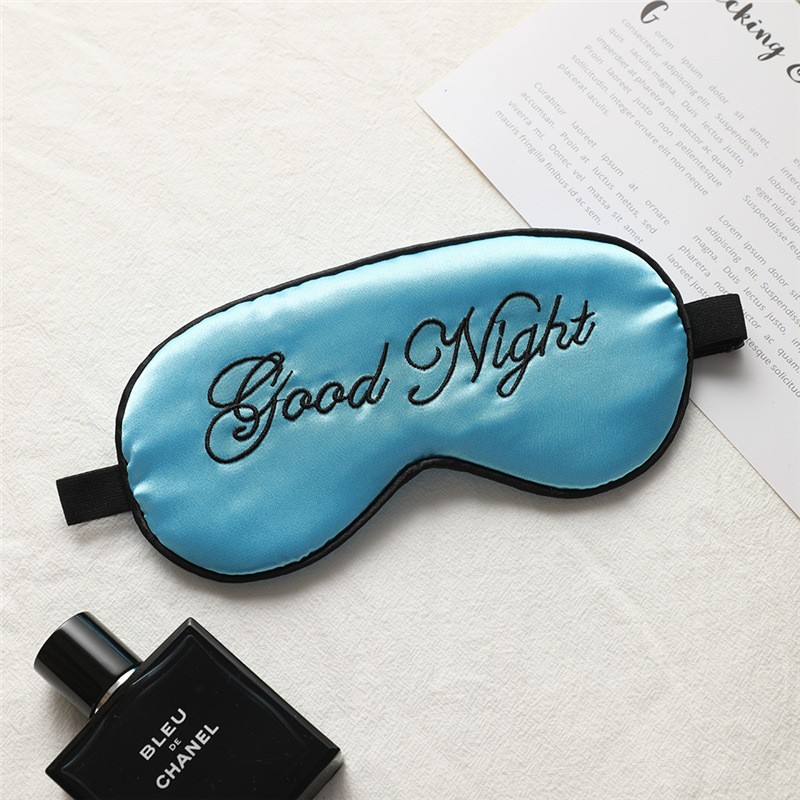 Embroidered Silk Sleep Mask Adjust Button Travel Ventilation Sleep Mask Good Night Pattern Eye Patches For Sleeping Aid