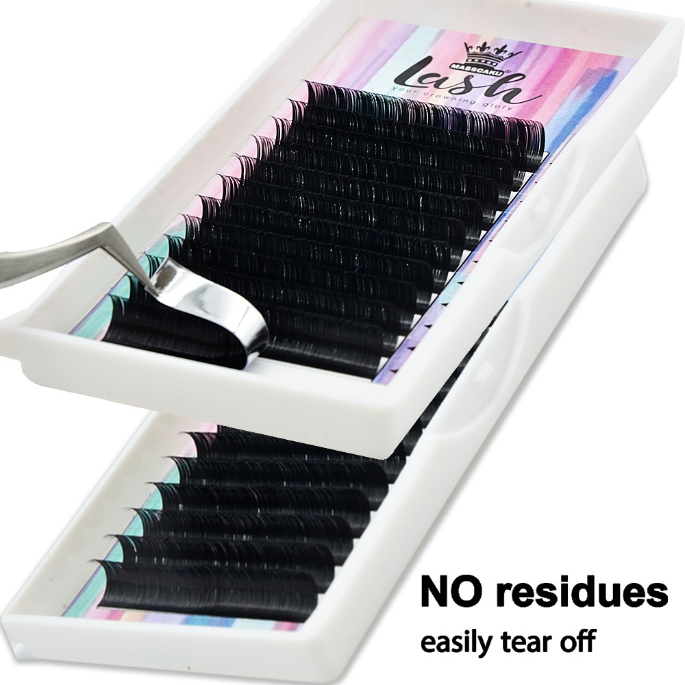 Hot Sale PBT Korean Flat Oval Eyelashes Extensions with Private Label False Eyelashes Individual Supplies